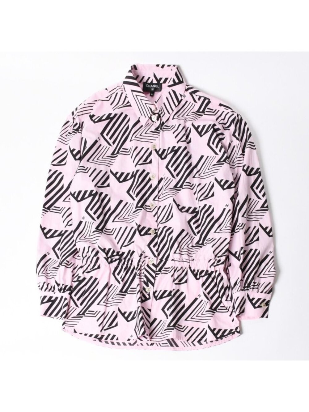 Chanel Dress CC Logo Cotton Pink Black All Over Print